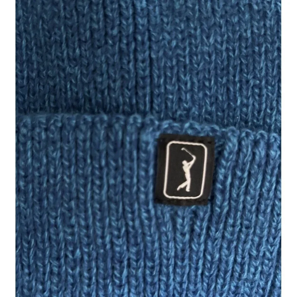 NEW $26 PGA Tour Golf Fleece Lined Cuffed Pom Knit Hat Cap Beanie Blue Grouper‎